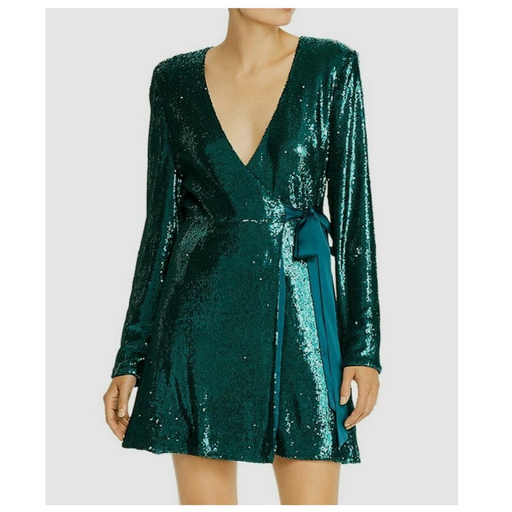 Ramy Brook Green Sequin Wrap Dress